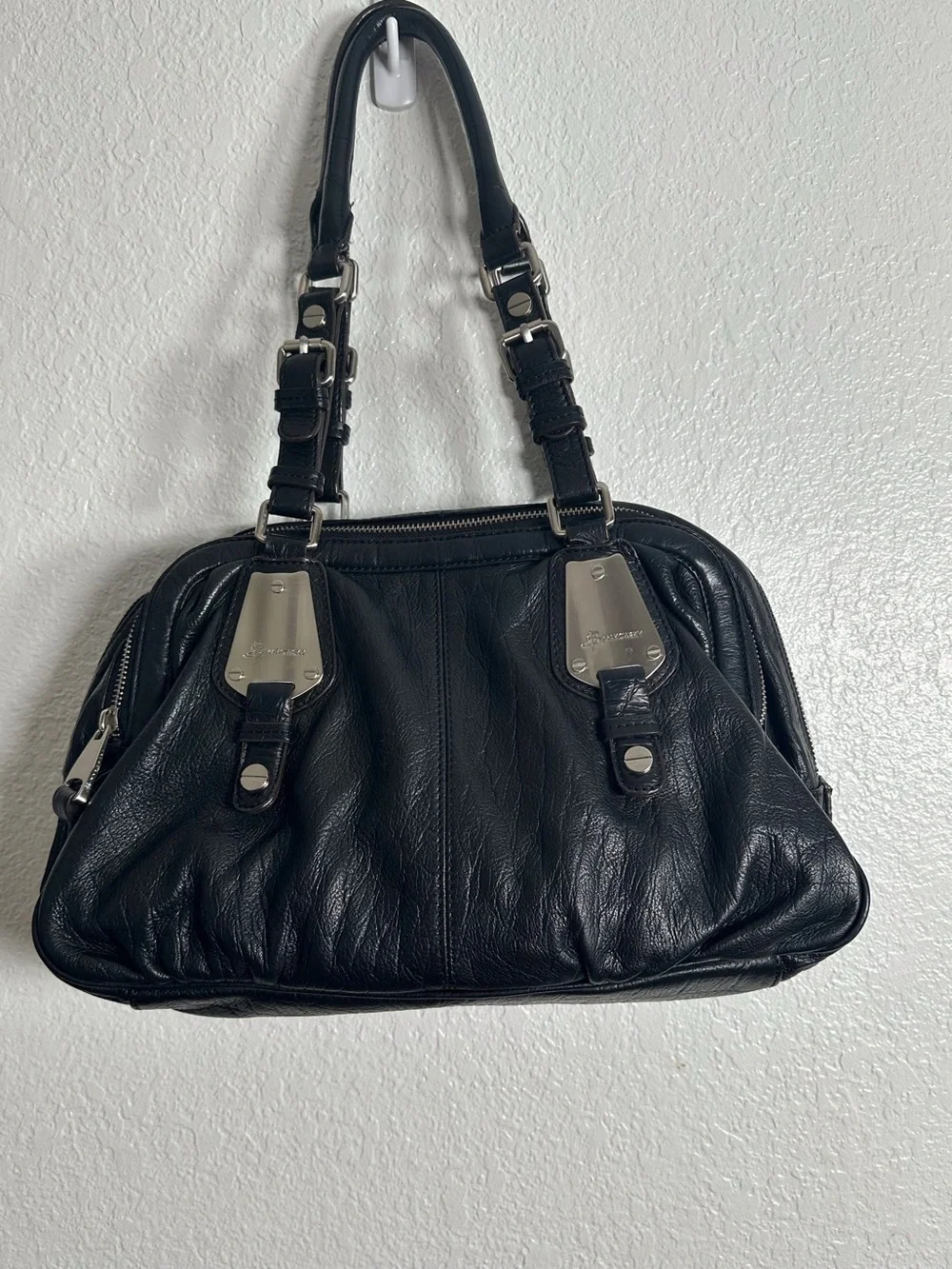 B Makowsky Black Leather Hobo Satchel Handbag - Picture 2 of 16